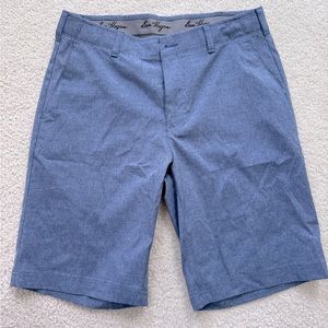Blue flat front shorts.